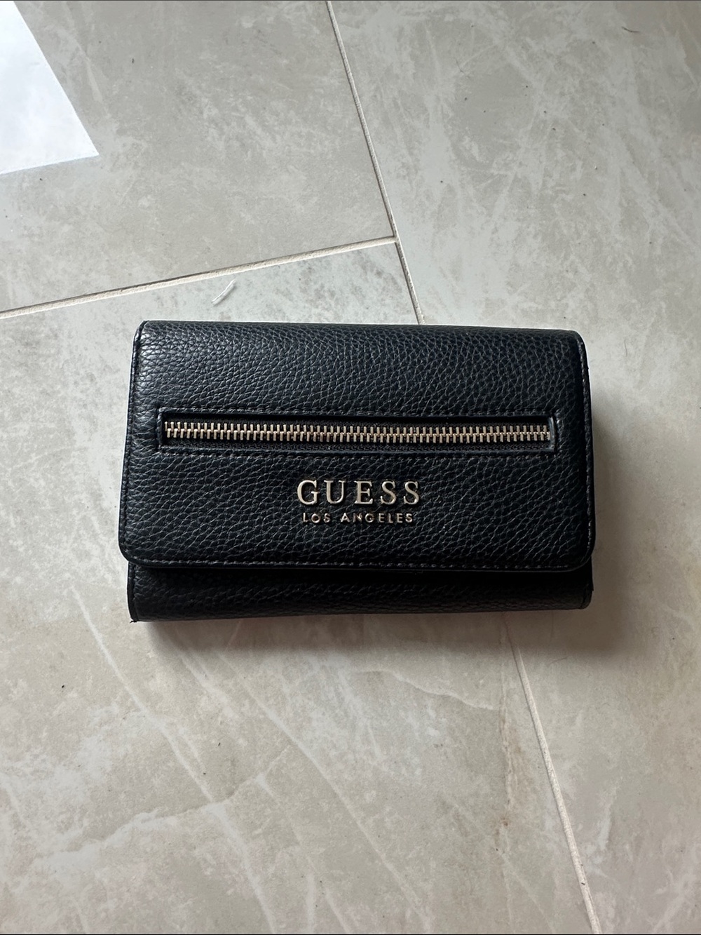 Guess Black Pebbled Leather Wallet with Gold Hardware